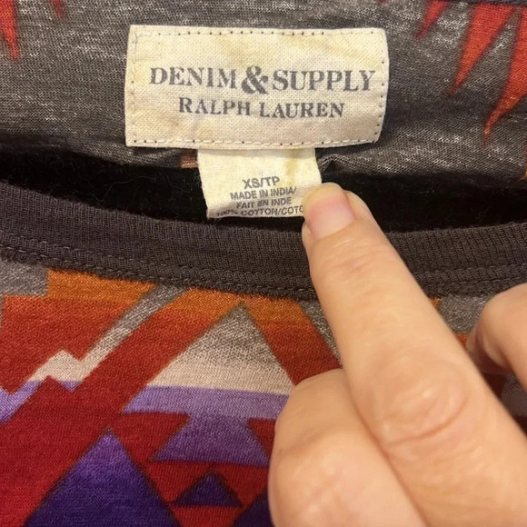 Denim & Supply Ralph Lauren Brown Purple Fringed South Western print top size XS - Picture 5 of 10